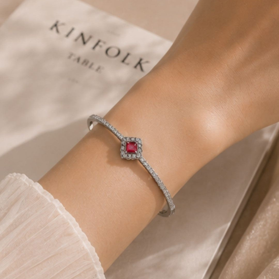 Rhodium Plated Cubic Zirconia Halo Style Bracelet