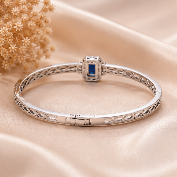 Rhodium Plated Cubic Zirconia Halo Style Bracelet