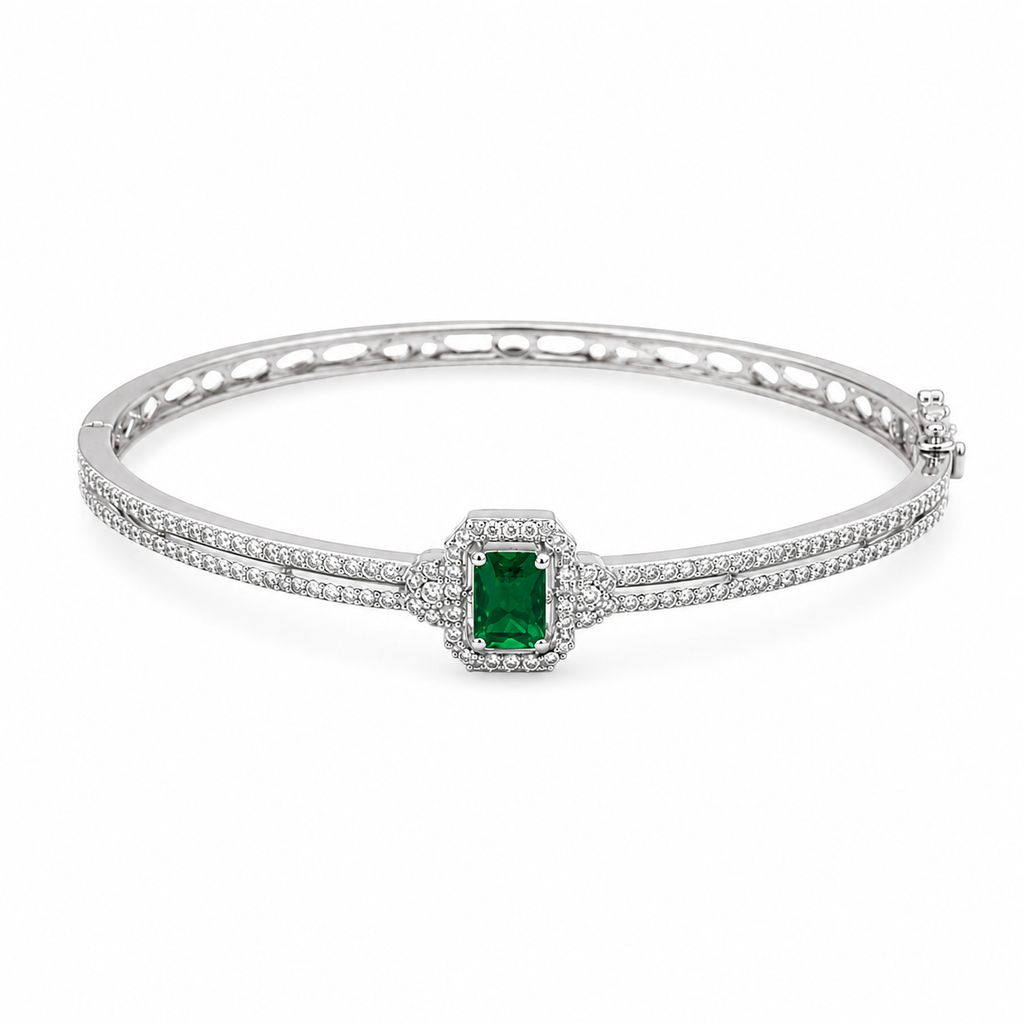 Rhodium Plated Cubic Zirconia Halo Style Bracelet