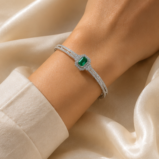 Rhodium Plated Cubic Zirconia Halo Style Bracelet