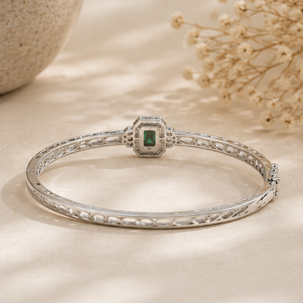 Rhodium Plated Cubic Zirconia Halo Style Bracelet