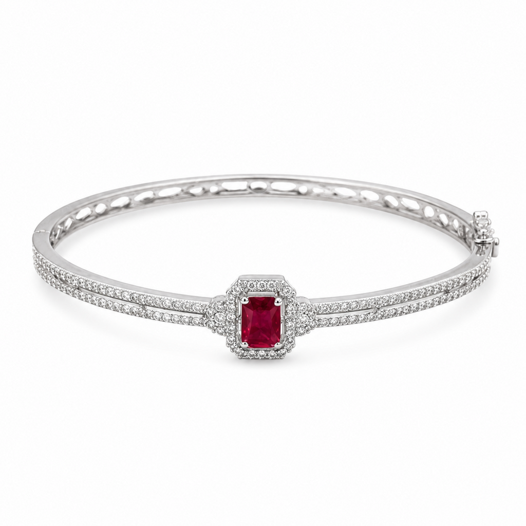 Rhodium Plated Cubic Zirconia Halo Style Bracelet