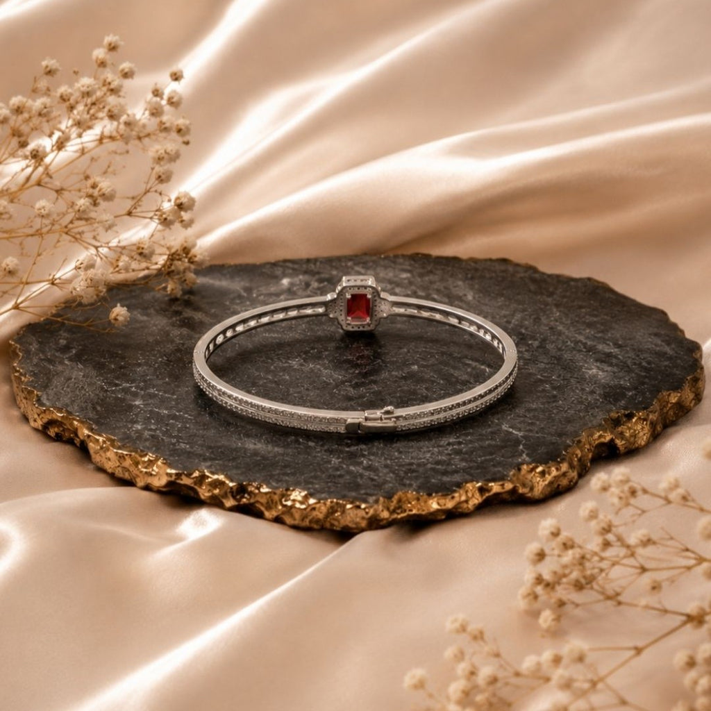 Rhodium Plated Cubic Zirconia Halo Style Bracelet