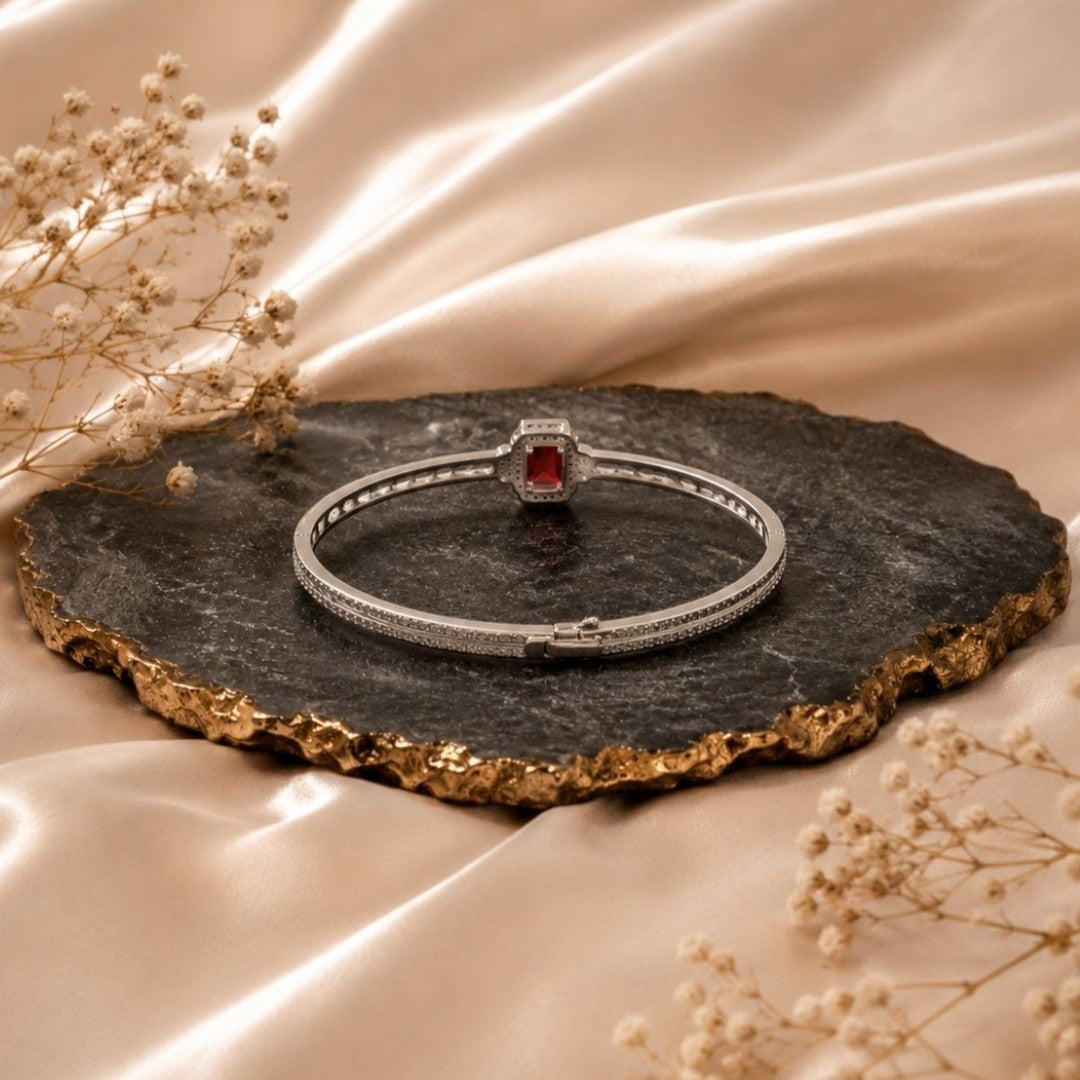 Rhodium Plated Cubic Zirconia Halo Style Bracelet