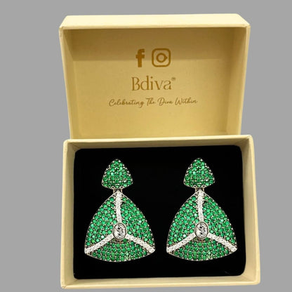 Bdiva Rhodium Plated Cubic Zirconia Pave Set Earring