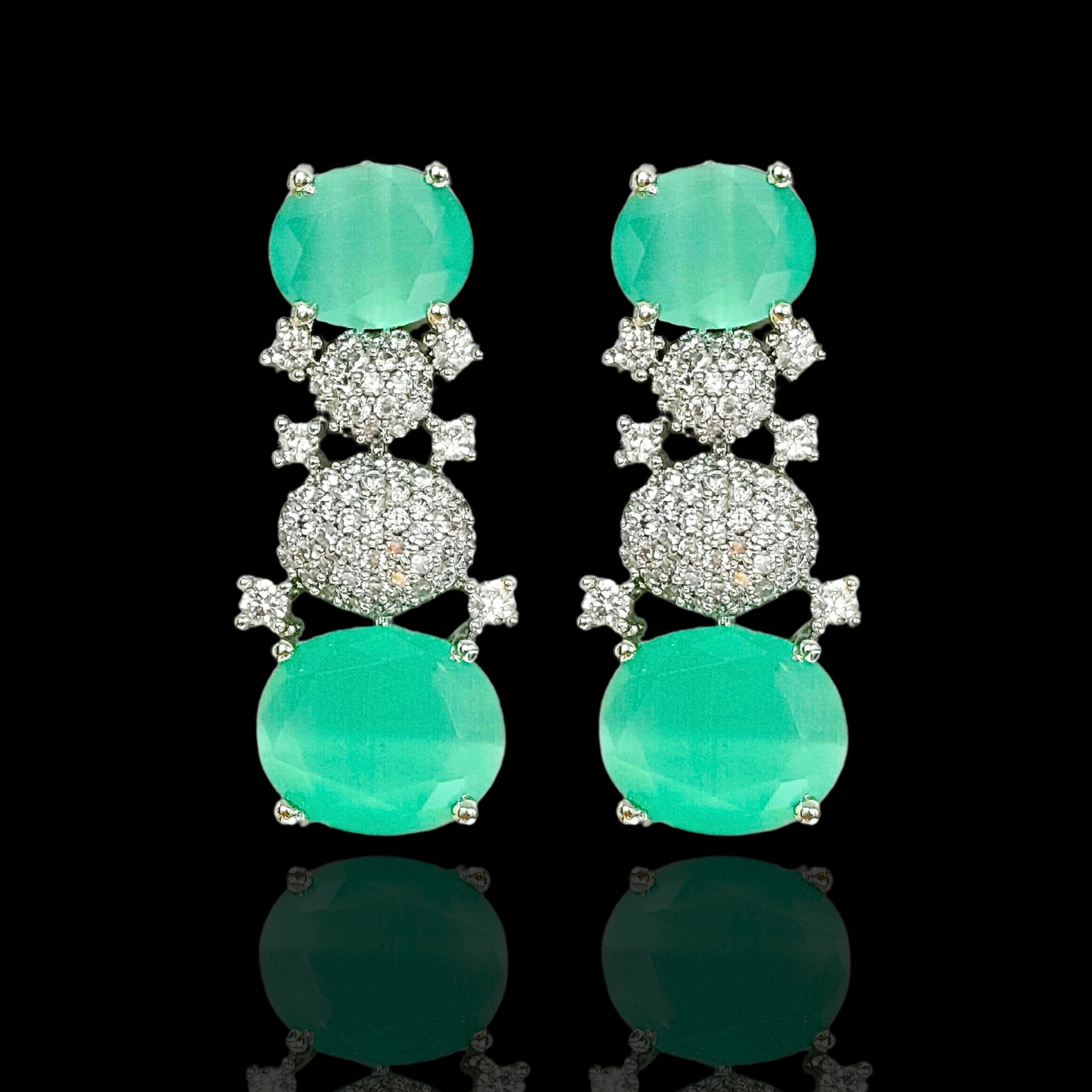 Bdiva Rhodium Plated Cubic Zirconia Green Topaz Stud Earrings