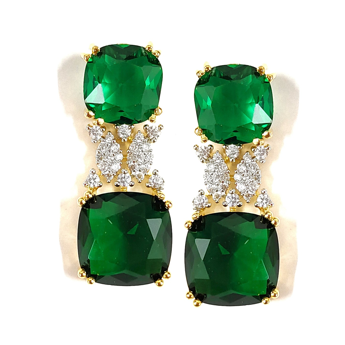 BDiva 18k Gold Plated Emerald Gemstone and Cubic Zircon Stone Sparkling Dazzling Dangle Earrings for Women