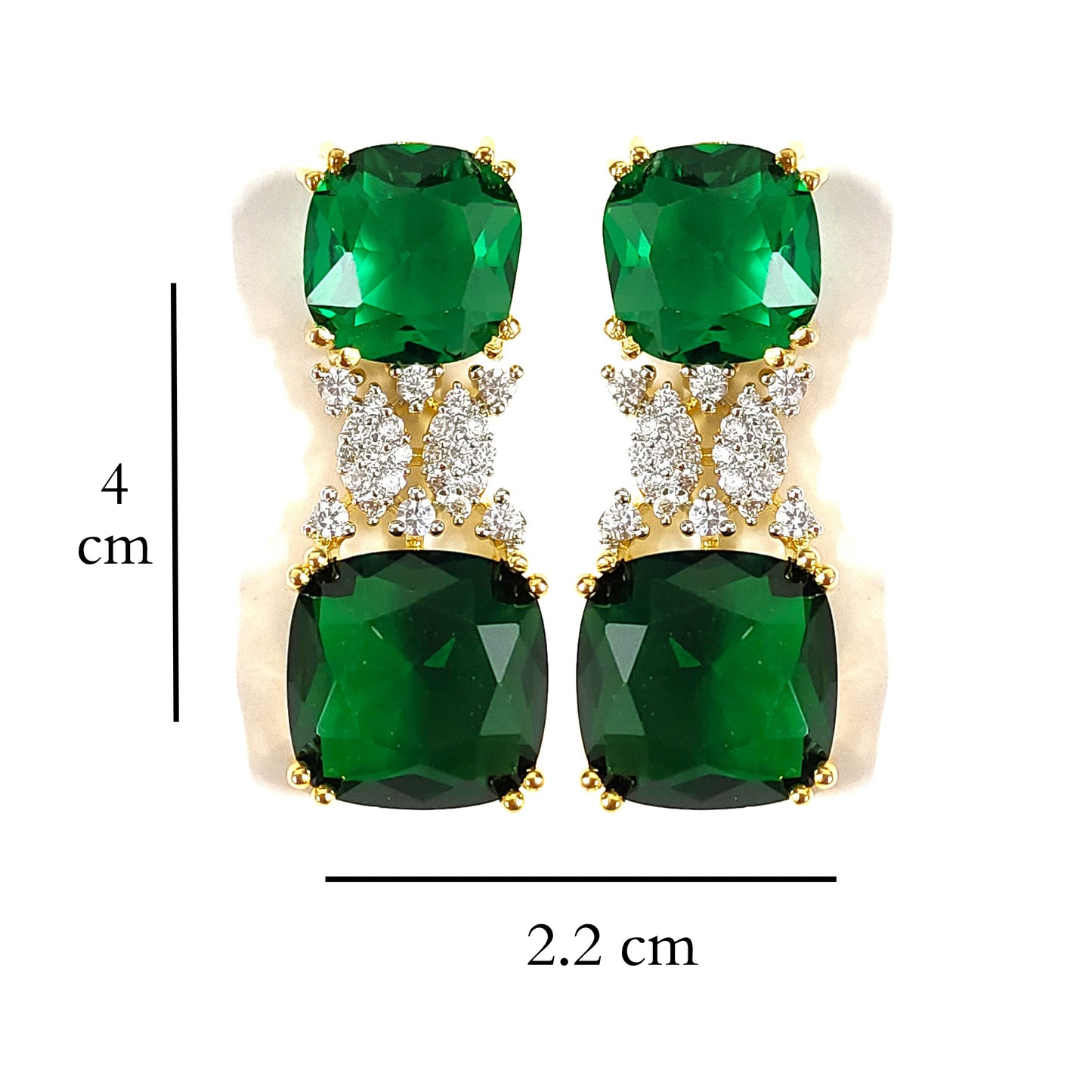 BDiva 18k Gold Plated Emerald Gemstone and Cubic Zircon Stone Sparkling Dazzling Dangle Earrings for Women