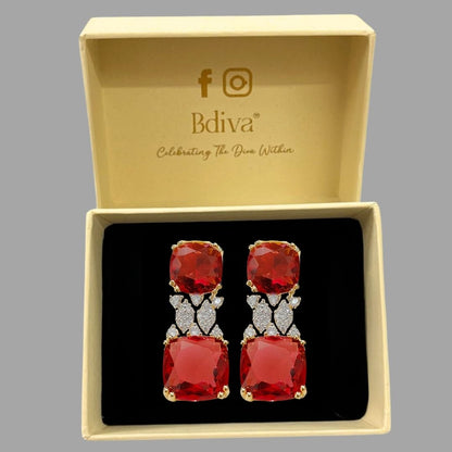 Gold Plated Red Ruby Earrings