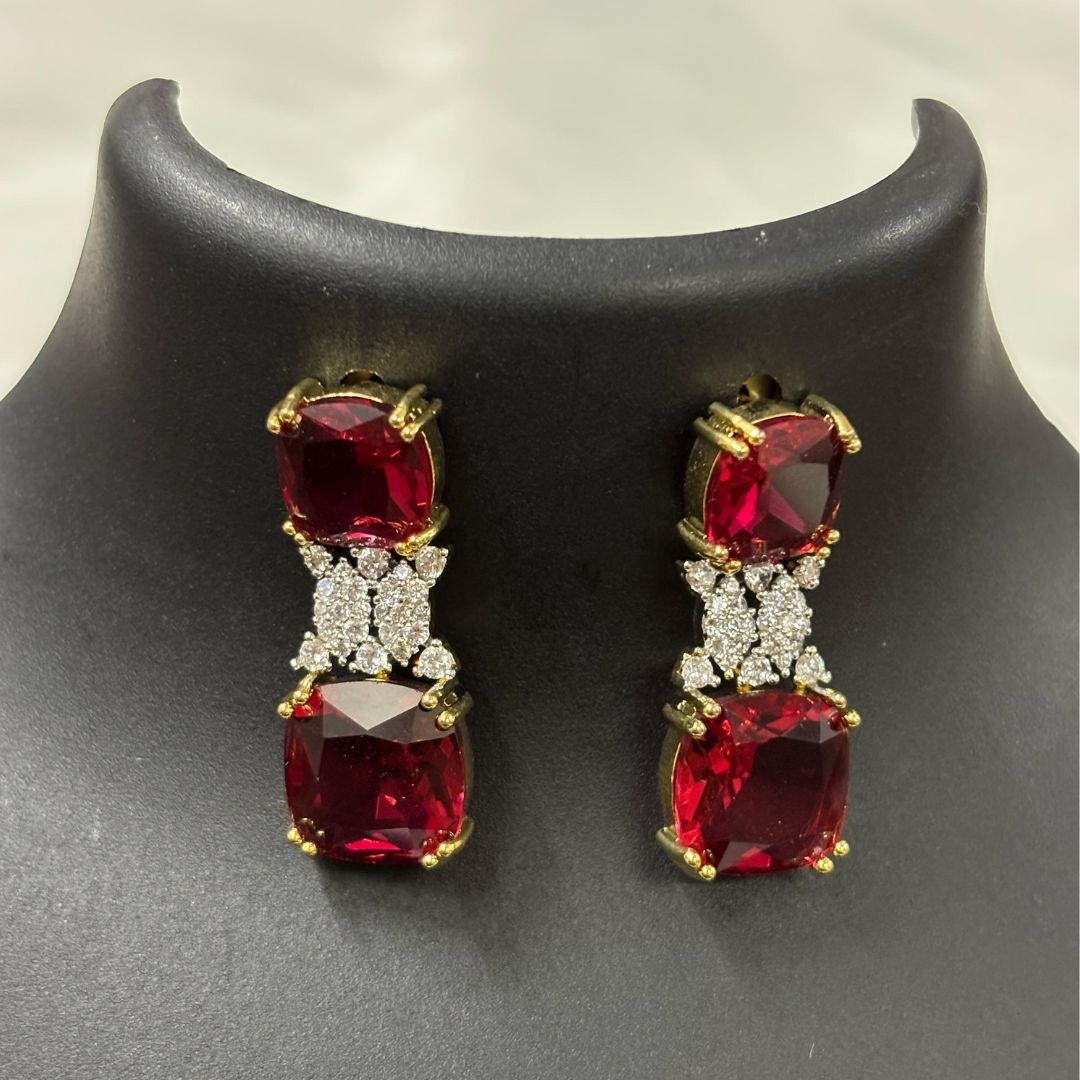 BDiva 18k Gold Plated Garnet Gemstone and Cubic Zircon Stone Sparkling Dazzling Dangle Earrings for Women
