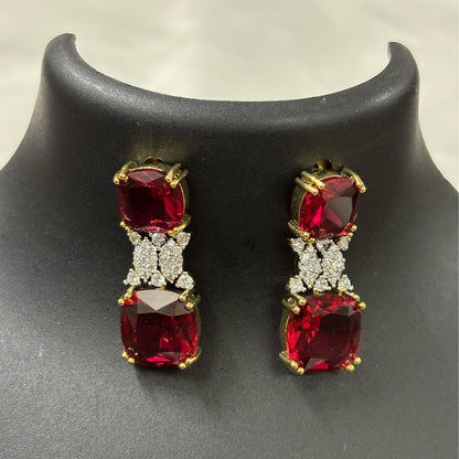 Gold Plated Red Ruby Earrings