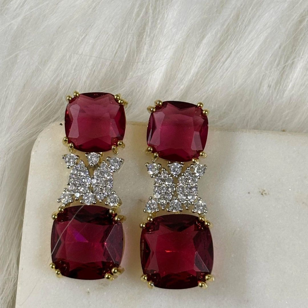 Gold Plated Red Ruby Earrings
