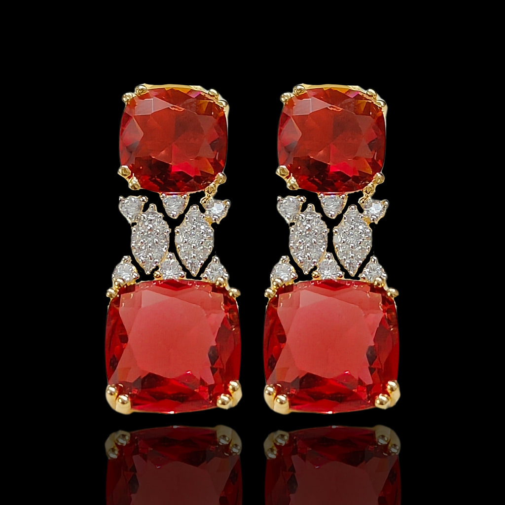 Gold Plated Red Ruby Earrings