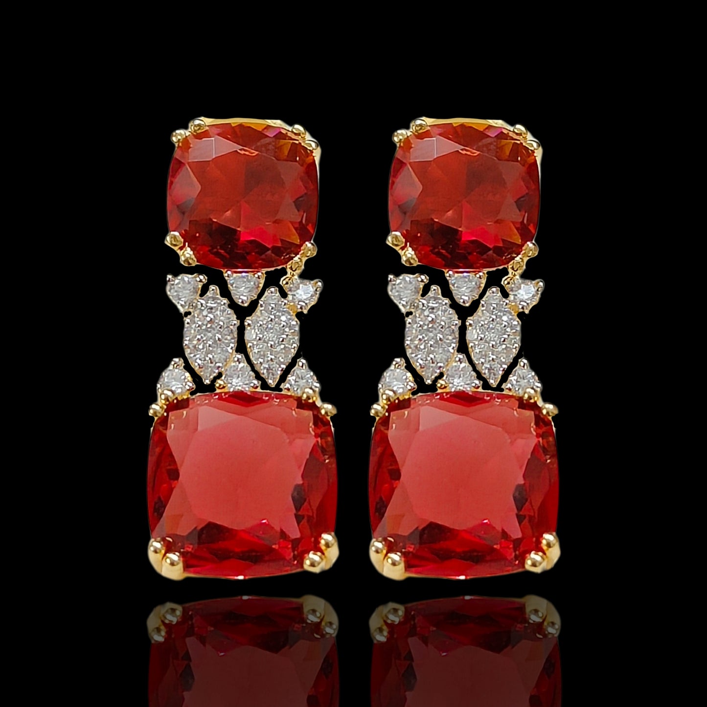 BDiva 18k Gold Plated Garnet Gemstone and Cubic Zircon Stone Sparkling Dazzling Dangle Earrings for Women