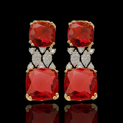 Gold Plated Red Ruby Earrings