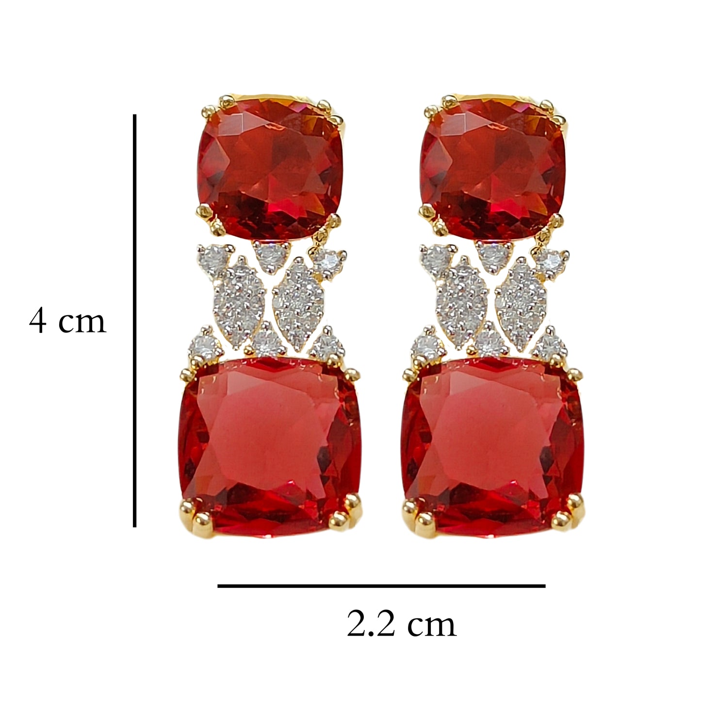 BDiva 18k Gold Plated Garnet Gemstone and Cubic Zircon Stone Sparkling Dazzling Dangle Earrings for Women