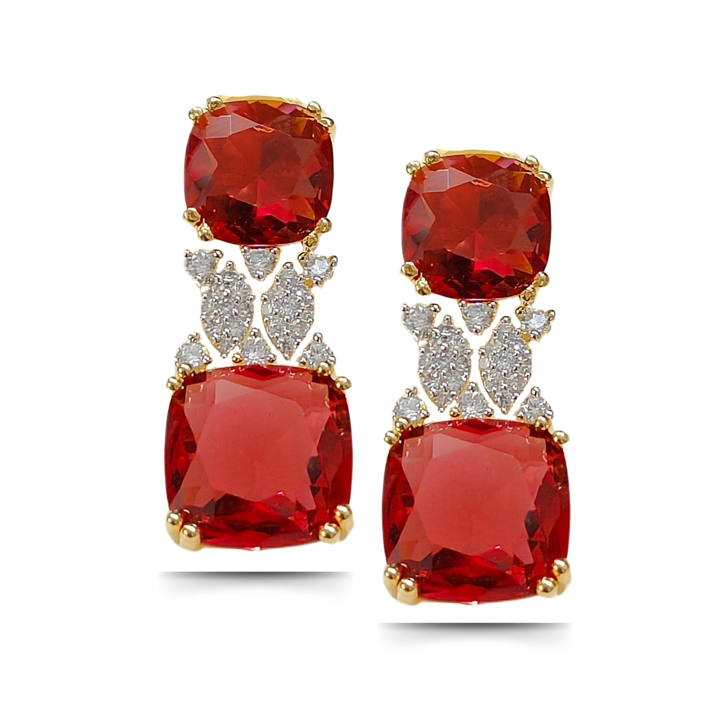 BDiva 18k Gold Plated Garnet Gemstone and Cubic Zircon Stone Sparkling Dazzling Dangle Earrings for Women