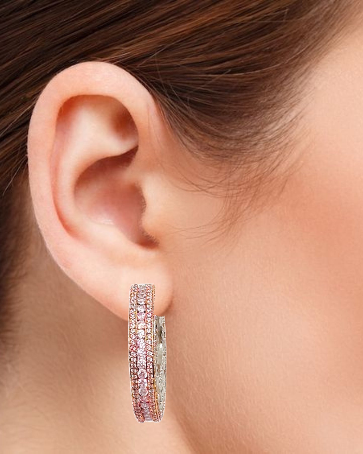 Bdiva Rhodium Plated Cubic Zirconia Statement Hoop Earrings