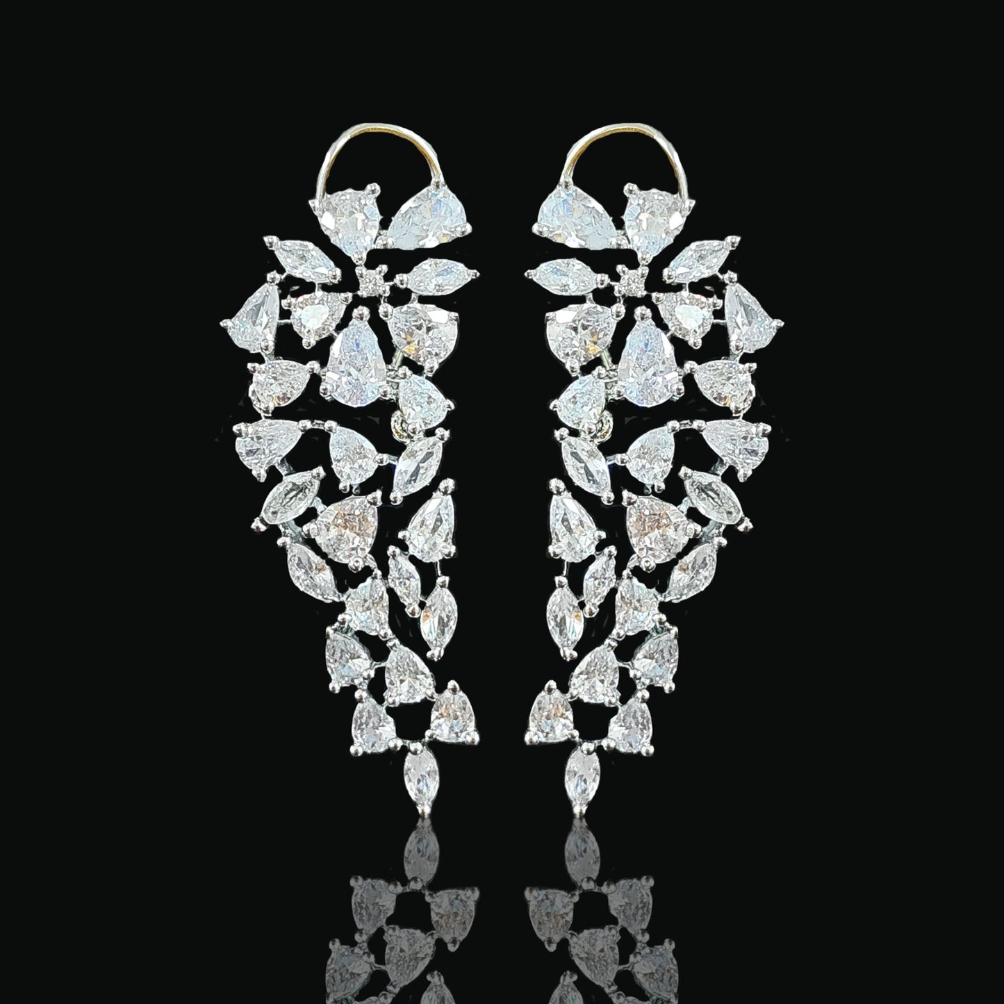 BDiva Rhodium Plated Dangle Earrings - Marquise and Pear Shaped Cubic Zirconia,  Handcrafted Elegant Jewellery for Women