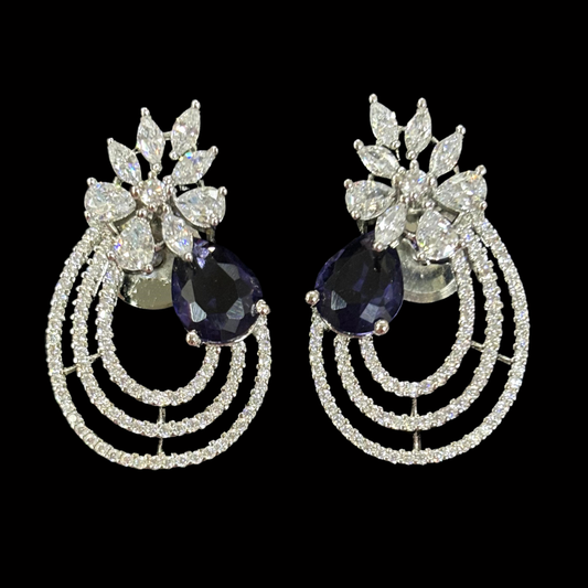 Celestial Bloom Rhodium-Plated Earrings – A Symphony of Elegance & Sparkle