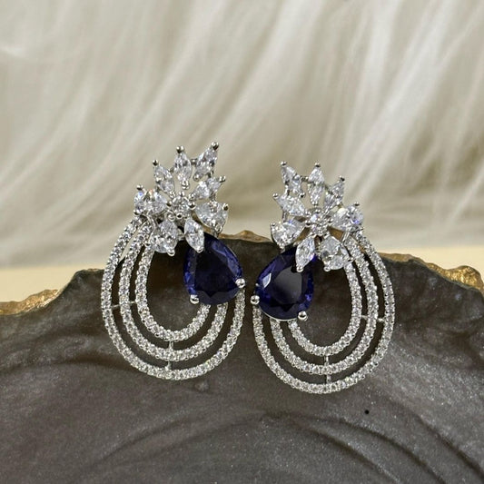 Celestial Bloom Rhodium-Plated Earrings – A Symphony of Elegance & Sparkle