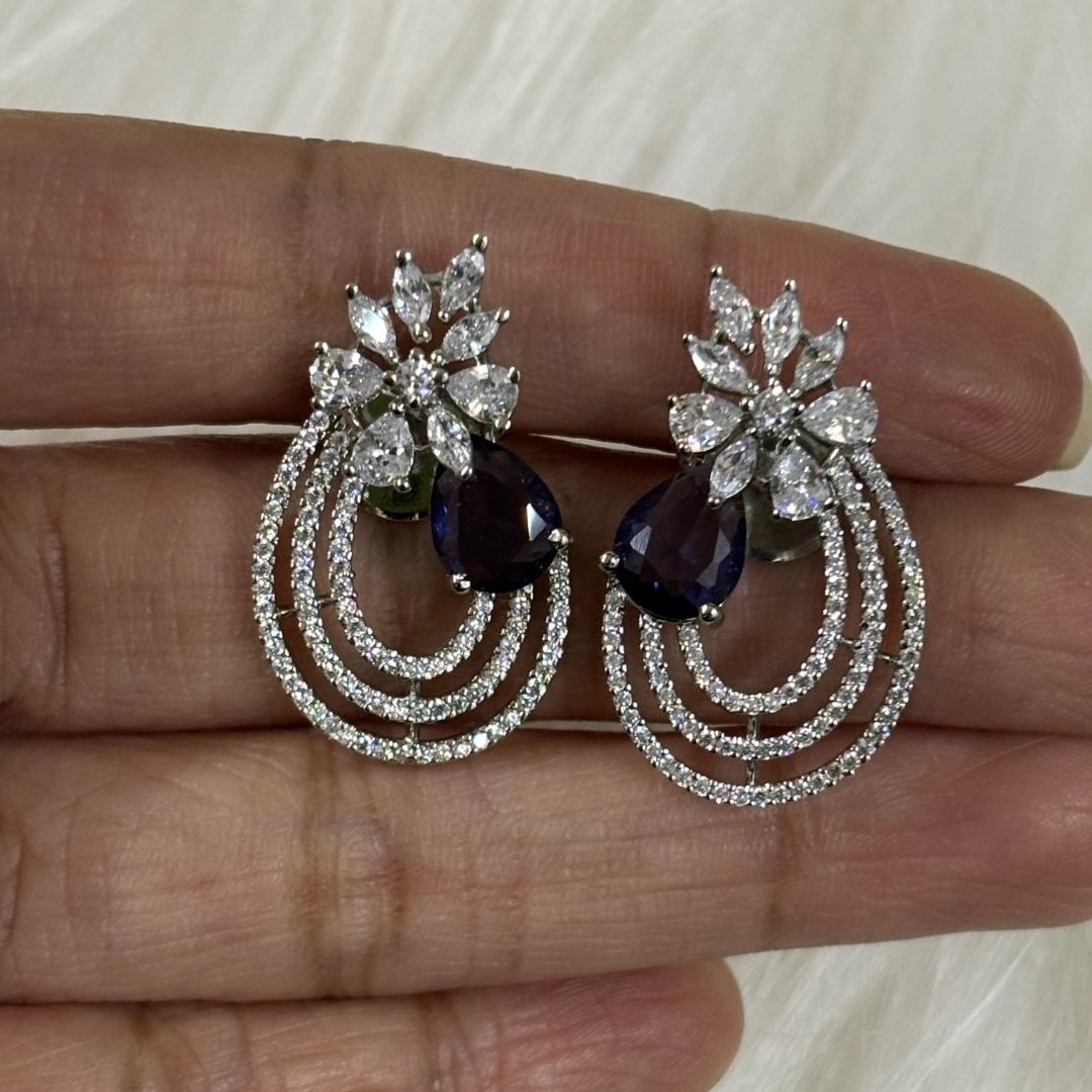 Celestial Bloom Rhodium-Plated Earrings – A Symphony of Elegance & Sparkle