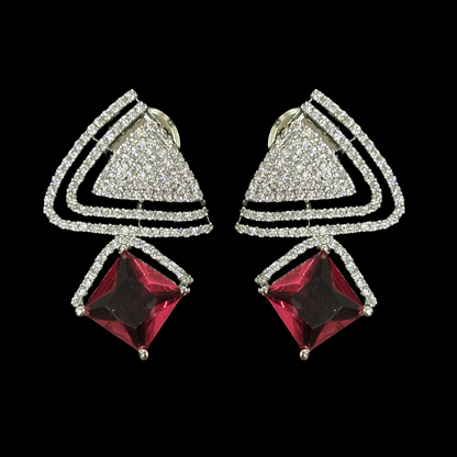 Rhodium Plated Red Ruby Earrings