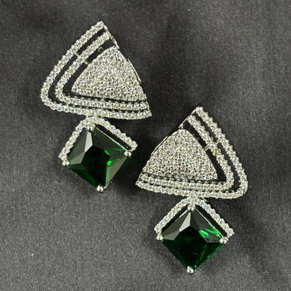 Rhodium Plated Green Topaz Earrings