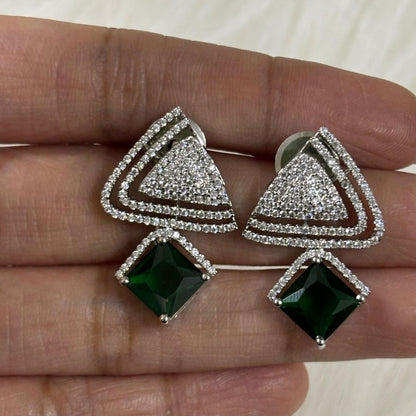 Rhodium Plated Green Topaz Earrings