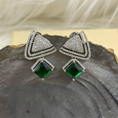 Rhodium Plated Green Topaz Earrings