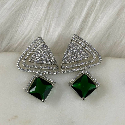 Rhodium Plated Green Topaz Earrings