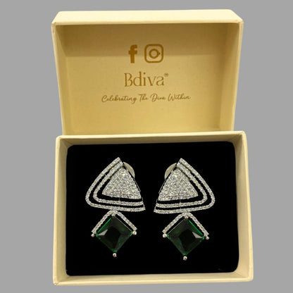 Rhodium Plated Green Topaz Earrings