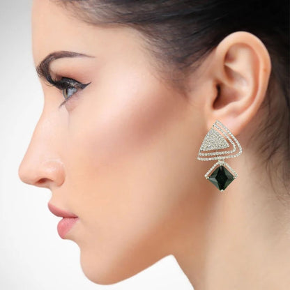 Rhodium Plated Green Topaz Earrings