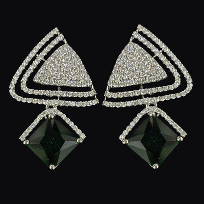 Rhodium Plated Green Topaz Earrings