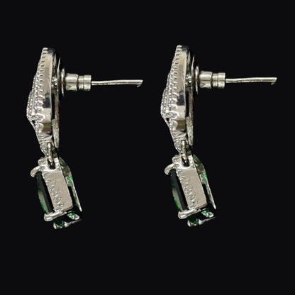 Rhodium Plated Green Topaz Earrings