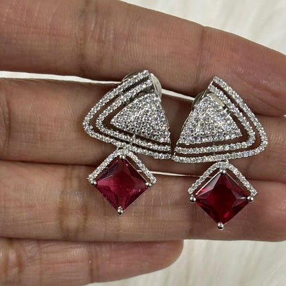 Rhodium Plated Red Ruby Earrings
