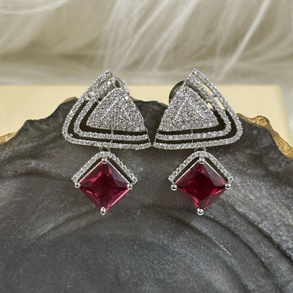 Rhodium Plated Red Ruby Earrings