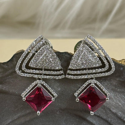 Rhodium Plated Red Ruby Earrings