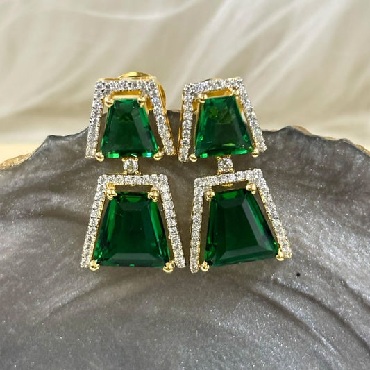 Gold Plated Regal Radiance Green Emerald Earrings