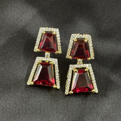 Gold Plated Red Ruby Earrings