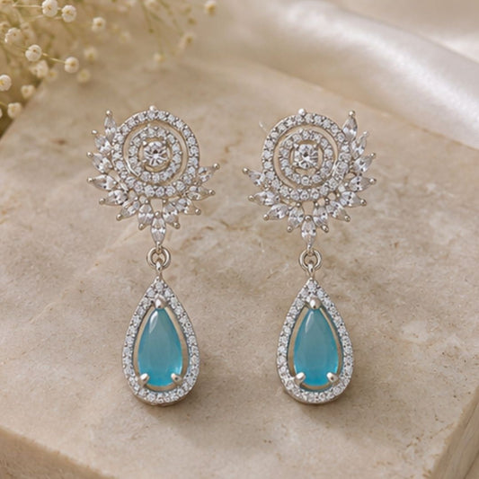 Rhodium Plated Cubic Zirconia Drop Earrings