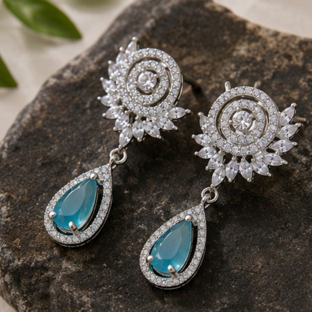 Rhodium Plated Cubic Zirconia Drop Earrings