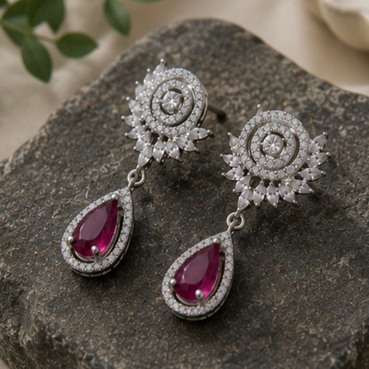 Rhodium Plated Cubic Zirconia Drop Earrings