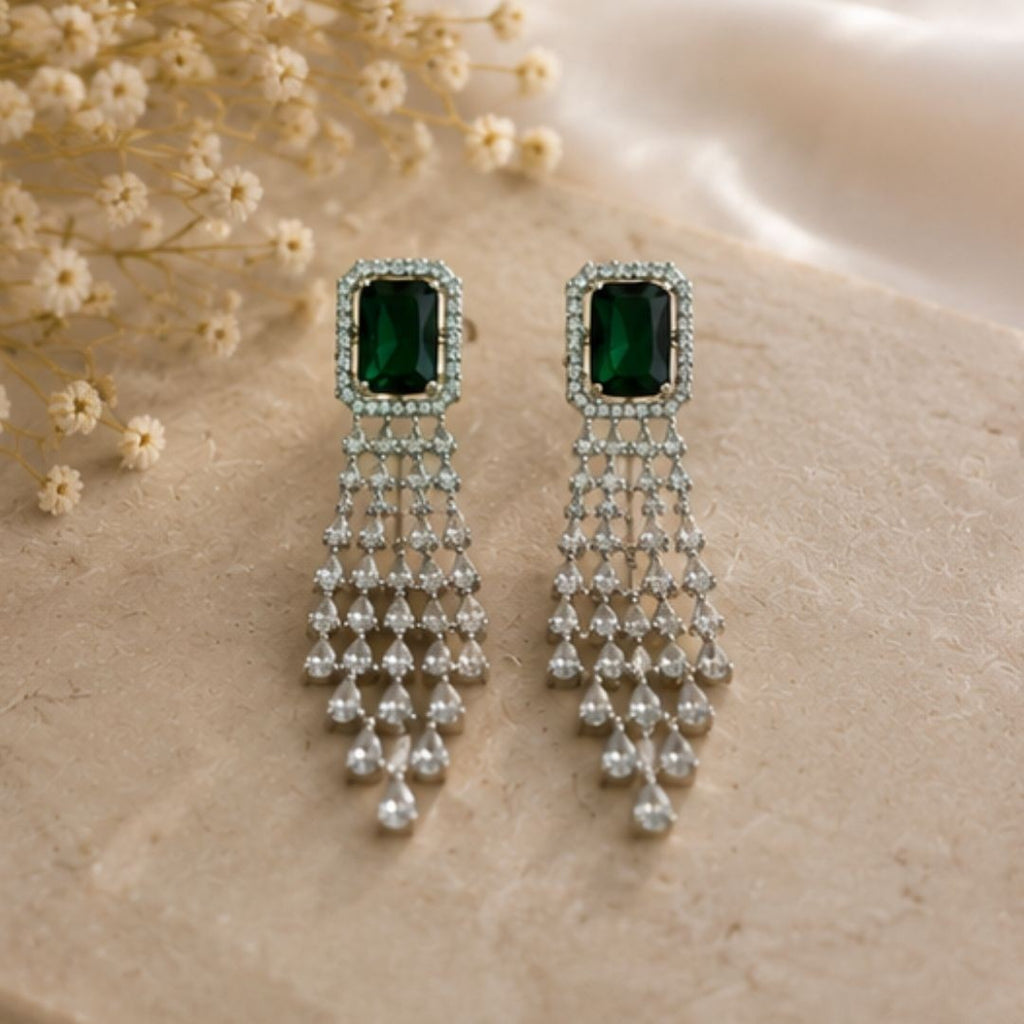 Rhodium Plated Cubic Zirconia Drop Earrings