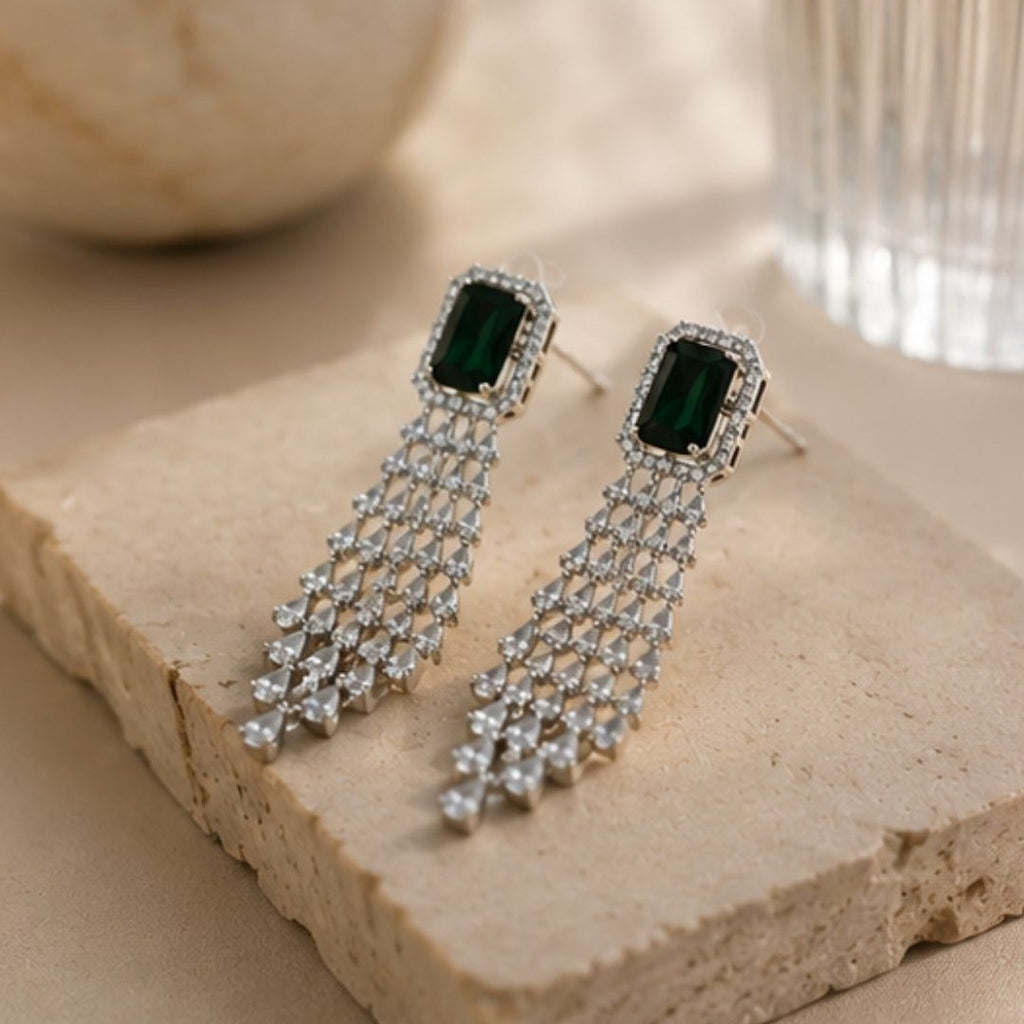 Rhodium Plated Cubic Zirconia Drop Earrings