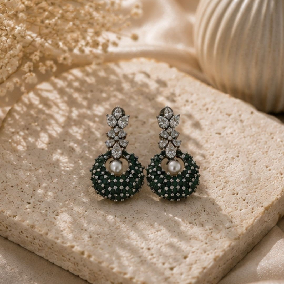 Rhodium Plated Cubic Zirconia Pearl Drop Earrings