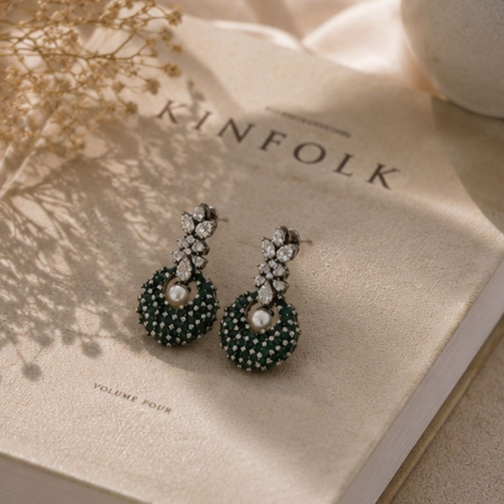 Rhodium Plated Cubic Zirconia Pearl Drop Earrings