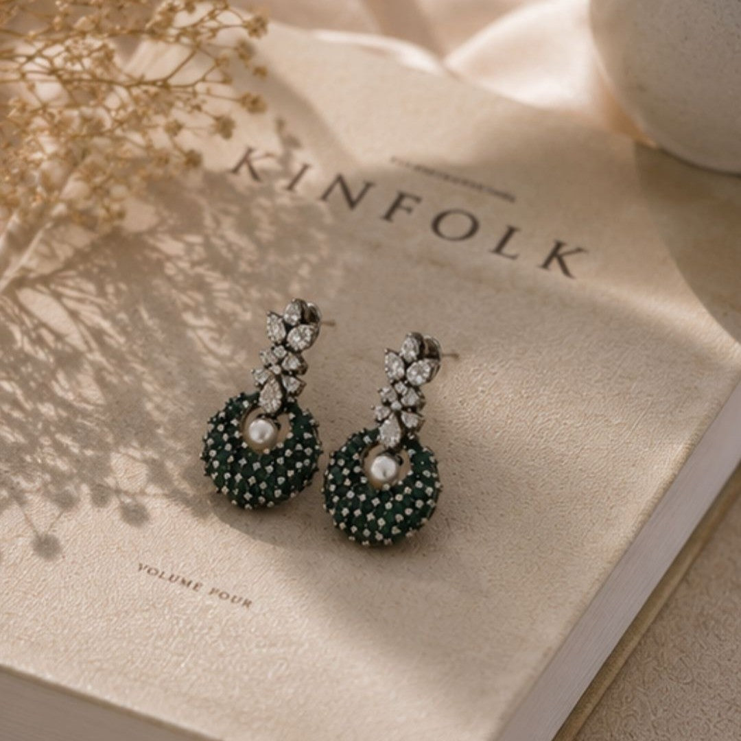 Rhodium Plated Cubic Zirconia Pearl Drop Earrings