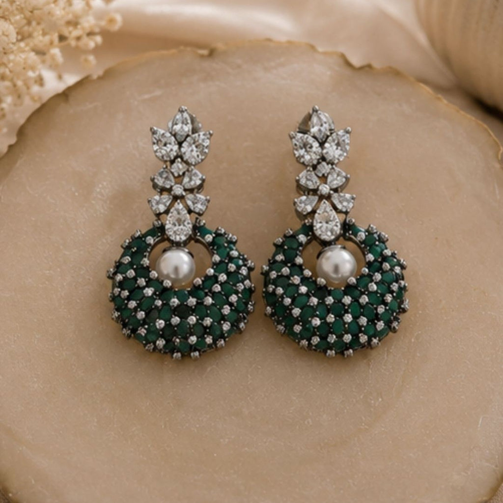 Rhodium Plated Cubic Zirconia Pearl Drop Earrings