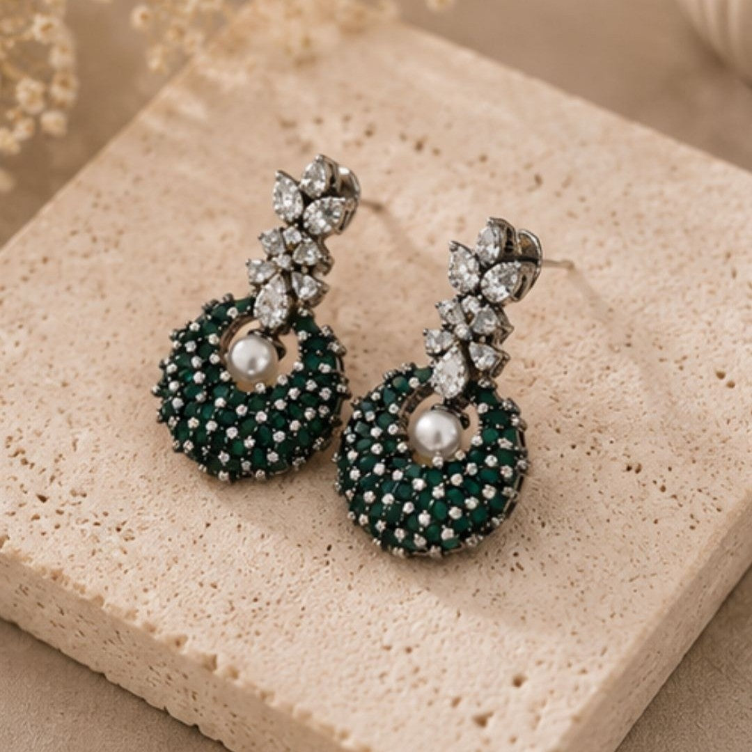 Rhodium Plated Cubic Zirconia Pearl Drop Earrings